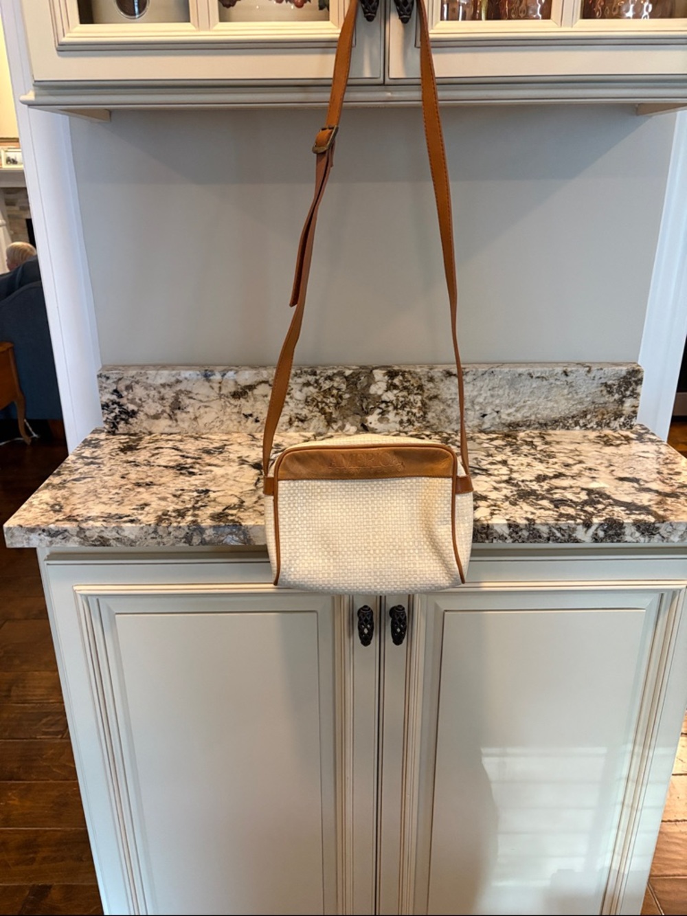 Vintage Perry Ellis Cream Woven Crossbody with Tan Leather Accent